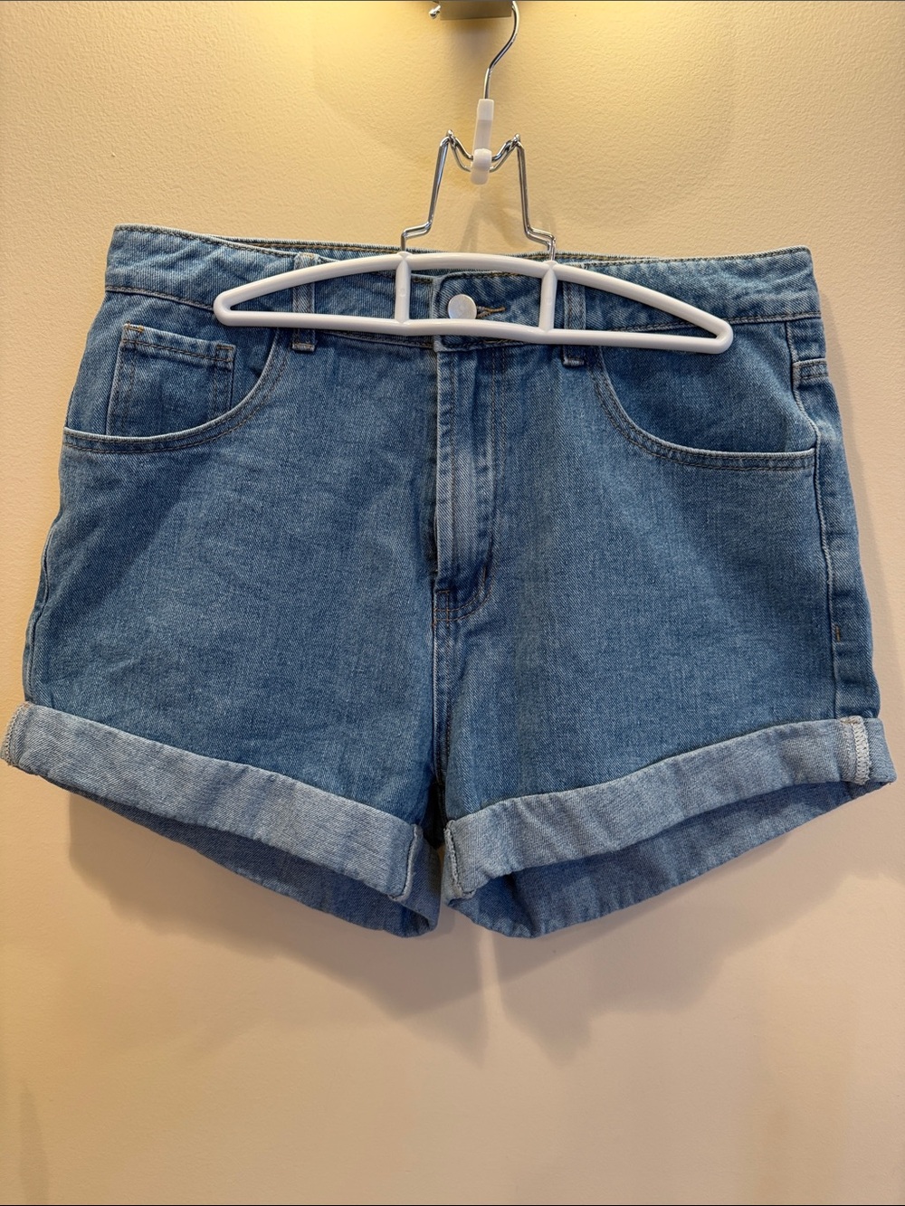 Cider Rolled Hem Denim Shorts - Blue